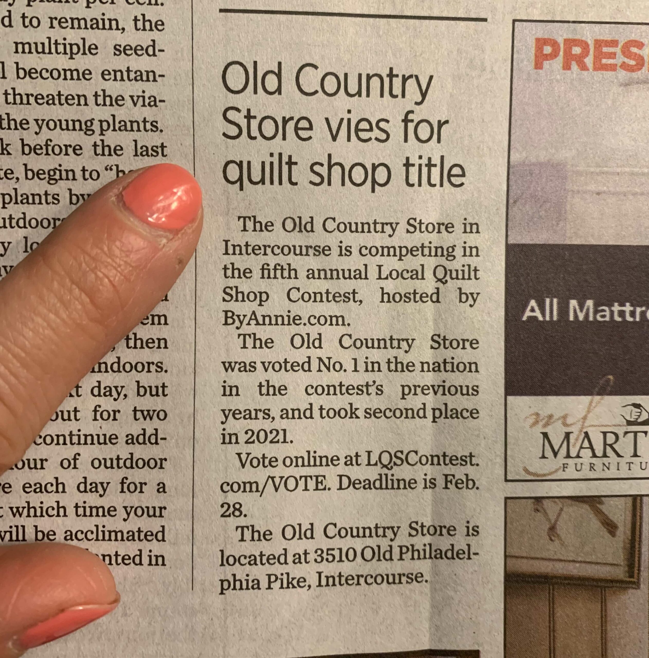 News Reel Old Country Store from Lancaster, PA Local Quilt Shop Contest